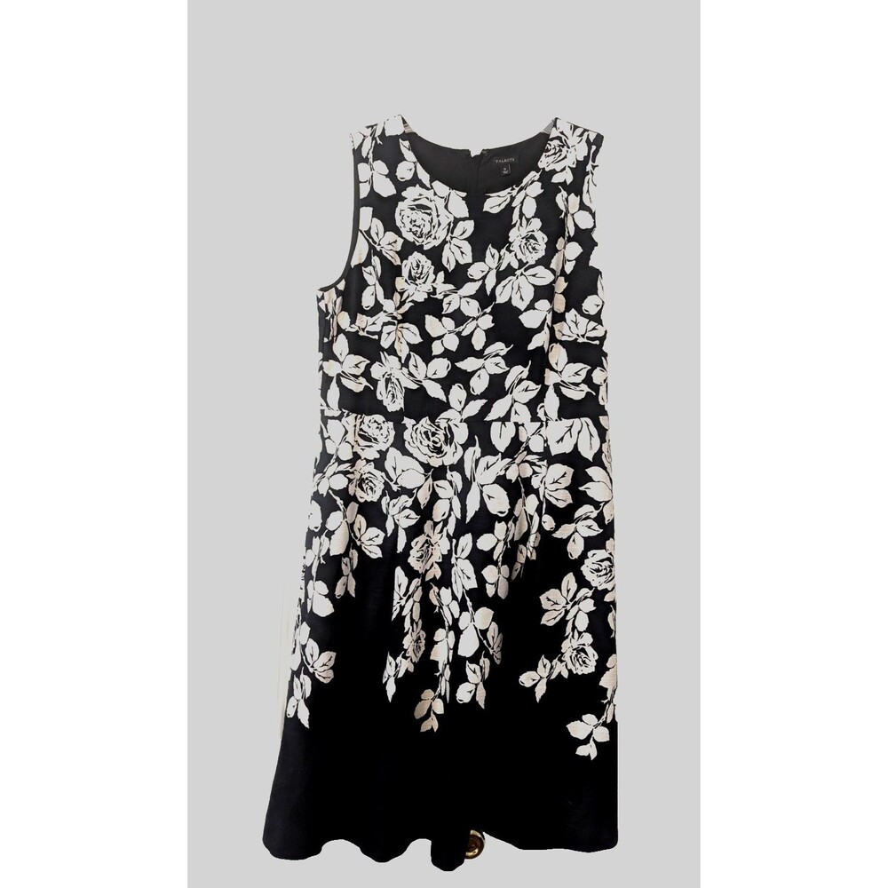 Talbots Black White Rose Sleeveless Floral Fit & Flare Dress Size 12 -  Flaw